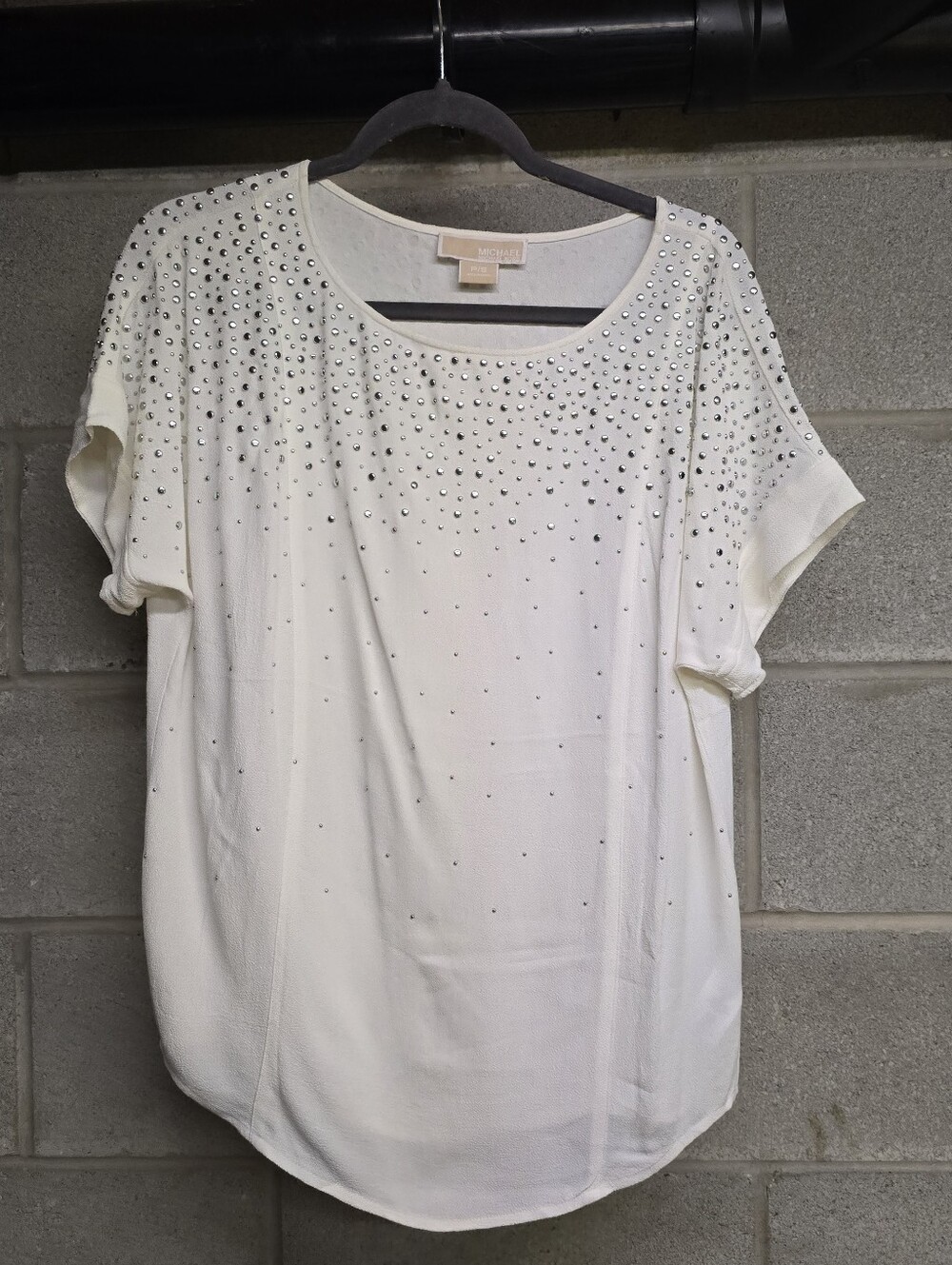 Michael Kors Ivory Short-Sleeve Rhinestone Embellished Tee